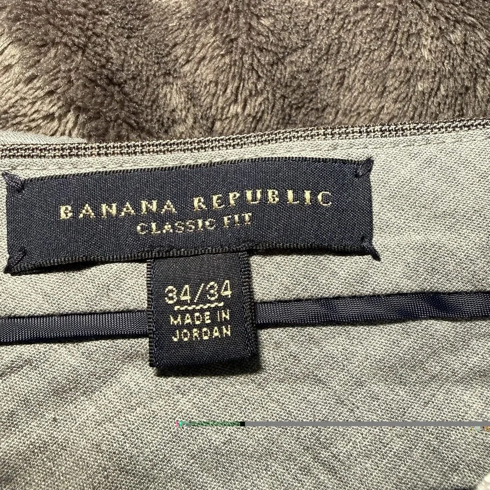 Banana Republic Men's Gray Wool Dress Pants w/ Subtle Plaid Design 34/34